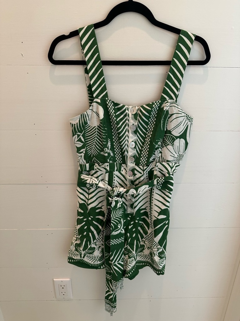 Farm Rio Green & White Tropical Print Romper